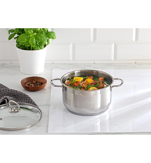 ZWIEGER ROCCA Komplet garnków z pokrywkami 10 el / stal nierdzewna + Patelnia 20, 24, 28 cm 