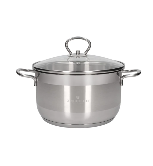 ZWIEGER ROCCA Komplet garnków z pokrywkami 10 el / stal nierdzewna + Patelnia 20, 24, 28 cm + naleśnikowa 25 cm