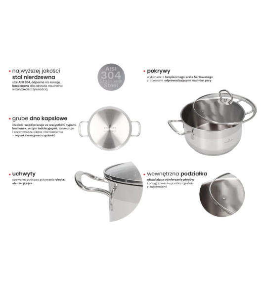 ZWIEGER ROCCA Komplet garnków z pokrywkami 10 el / stal nierdzewna + Patelnia 20, 24, 28 cm + naleśnikowa 25 cm