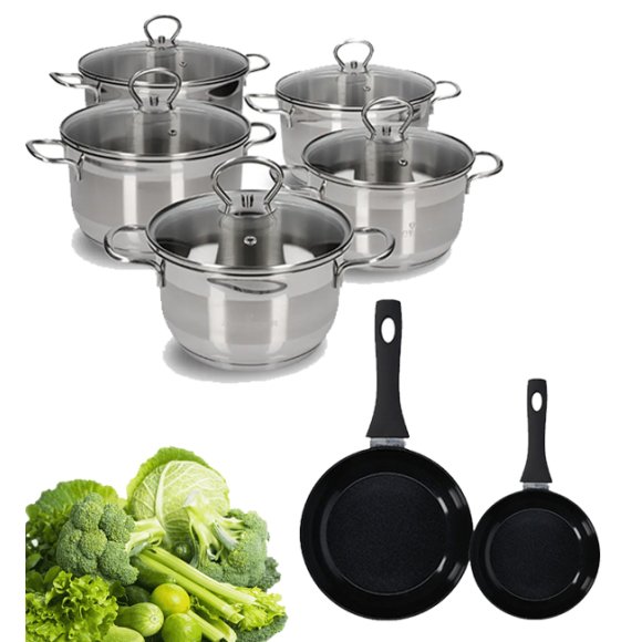 ZWIEGER ROCCA Komplet garnków z pokrywkami 10 el / stal nierdzewna + Patelnia 20, 28 cm 