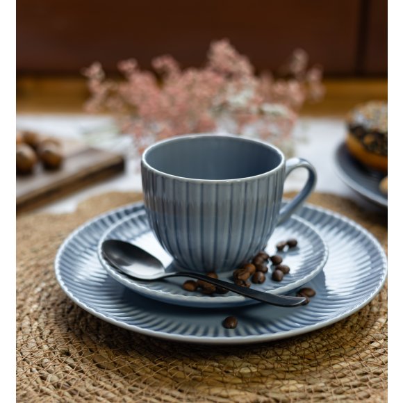 LUBIANA DAISY SEASIDE K9 Komplet 18x filiżanka 200 ml + spodek 14,5 cm / szaro - niebieski