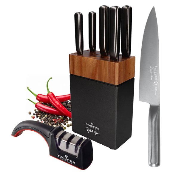 ZWIEGER DARQUE Komplet 5 noży w bloku drewnianym / stal nierdzewna + ostrzałka Rapid 