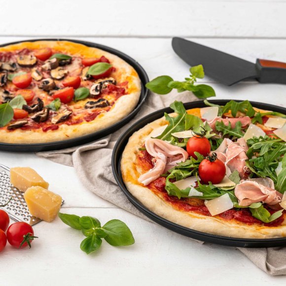 ZENKER Komplet 2 blach do pizzy 29 cm + nóż / stal / non-stick