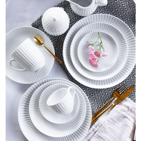 LUBIANA DAISY Serwis obiadowo - kawowy 18 osób / 112 elementów | biała porcelana