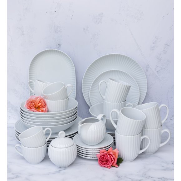 LUBIANA DAISY Serwis obiadowo - kawowy 18 osób / 112 elementów | biała porcelana