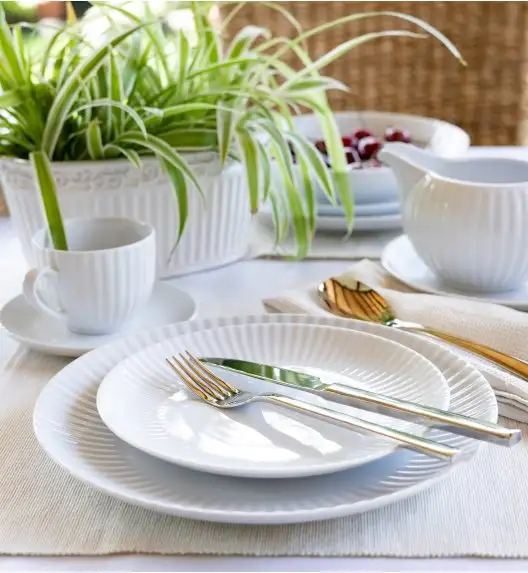 LUBIANA DAISY Serwis obiadowo - kawowy 6 osób / 46 elementów | biała porcelana