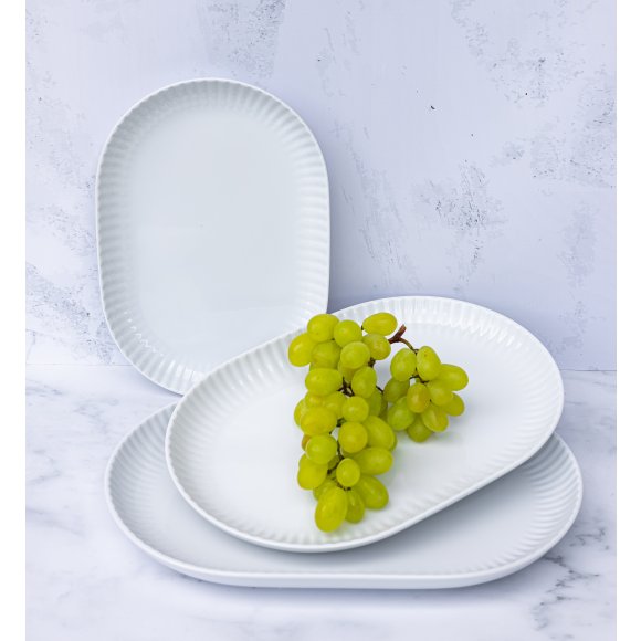 LUBIANA DAISY Komplet 3 półmisów owalnych 28, 33, 36 cm | biała porcelana