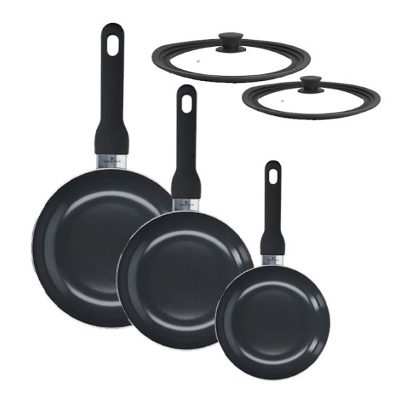 ZWIEGER VIRTU Komplet Patelnia 20, 24, 28 cm +pokrywki silikonowe | aluminium | powłoka ceramiczna | indukcja