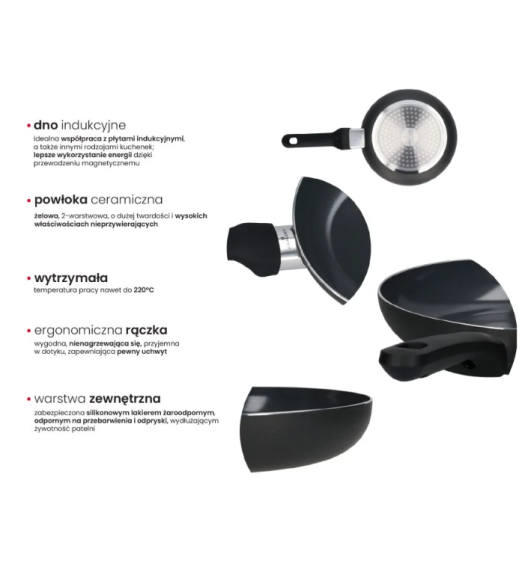 ZWIEGER VIRTU Komplet Patelnia 20, 24, 28 cm +pokrywki silikonowe | aluminium | powłoka ceramiczna | indukcja