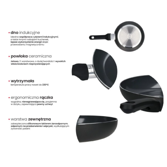 ZWIEGER VIRTU Komplet Patelnia 20, 24, 28 cm +pokrywki silikonowe | aluminium | powłoka ceramiczna | indukcja
