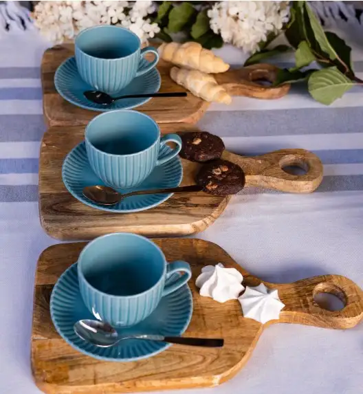 LUBIANA DAISY WATERFALL K6 Komplet 12 x filiżanka 200 ml + spodek 14,5 cm  / turkusowy