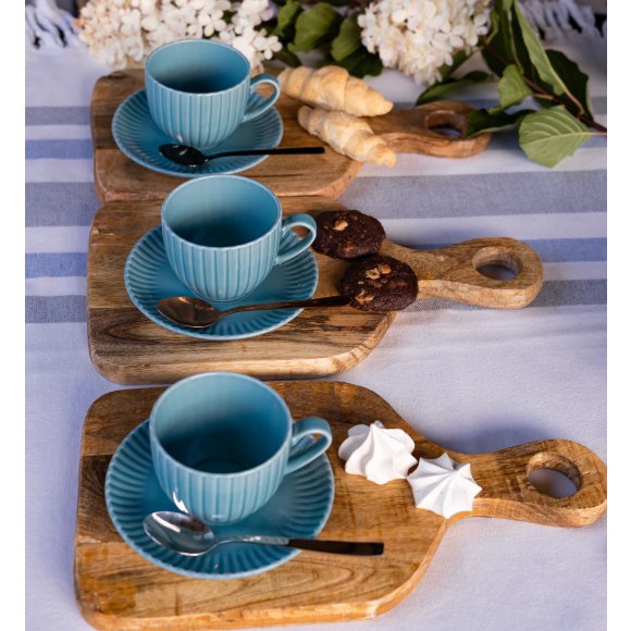 LUBIANA DAISY WATERFALL K6 Komplet 18 x filiżanka 200 ml + spodek 14,5 cm  / turkusowy