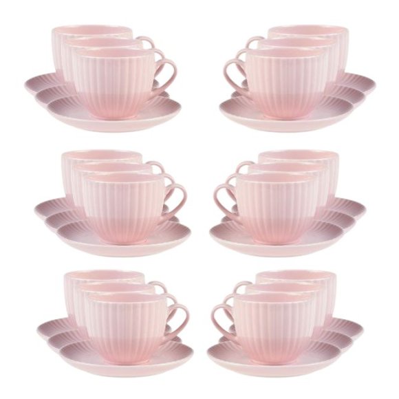 LUBIANA DAISY SUNSET K7 Komplet 18x filiżanka 200 ml + spodek 14,5 cm / różowy