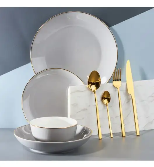 AMBITION ROYAL Talerz głęboki 22,5 cm / szary ze złotym zdobieniem 