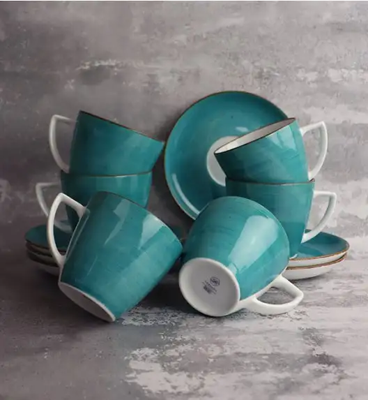 WYPRZEDAŻ! LUBIANA BOSS 6630L Komplet Filiżanka 350 ml + spodek / 6 os / 12 el / morski / porcelana ręcznie malowana