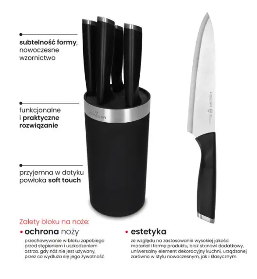 ZWIEGER FORTE III Komplet 5 noży kuchennych w czarnym bloku / stal nierdzewna + tworzywo PP