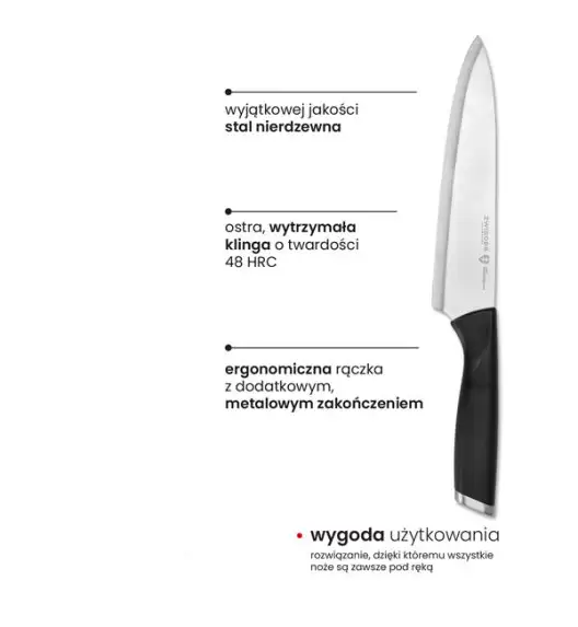 ZWIEGER FORTE III Komplet 5 noży kuchennych w czarnym bloku / stal nierdzewna + tworzywo PP