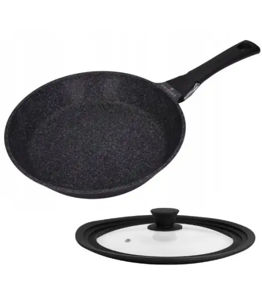 ZWIEGER BLACK STONE CONNECT Patelnia 28 cm z odczepianą rączką + pokrywka uniwersalna 24/26/28 cm | GREBLON C3 GRANITE non-stick