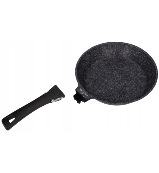 ZWIEGER BLACK STONE CONNECT Patelnia 24 cm z odczepianą rączką + pokrywka uniwersalna 24/26/28 cm | GREBLON non-stick
