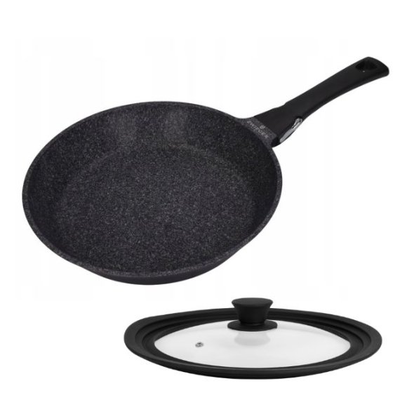 ZWIEGER BLACK STONE CONNECT Patelnia 24 cm z odczepianą rączką + pokrywka uniwersalna 24/26/28 cm | GREBLON non-stick