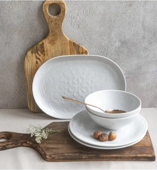 LUBIANA ORIENTAL | BIAŁY | Serwis obiadowy z półmisem 12/37 el  | porcelana