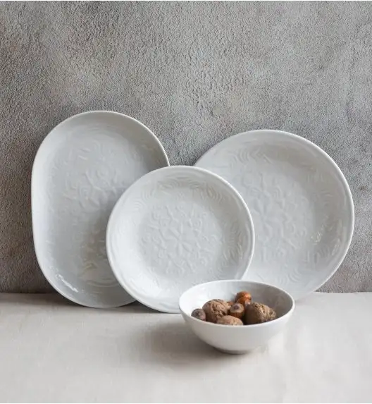 LUBIANA ORIENTAL | BIAŁY | Serwis obiadowy z półmisem 12/37 el  | porcelana