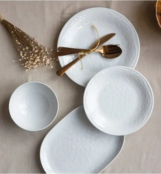 LUBIANA ORIENTAL | BIAŁY | Serwis obiadowy z półmisem 18/55 el  | porcelana
