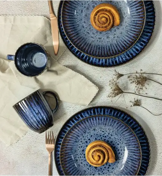 LUBIANA STONEWARE CERAMIKA / COSMOS / Serwis obiadowy 48 elementów dla 12 osób / odcień niebieskiego
