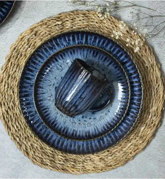 LUBIANA STONEWARE CERAMIKA / COSMOS / Serwis obiadowy 48 elementów dla 12 osób / odcień niebieskiego