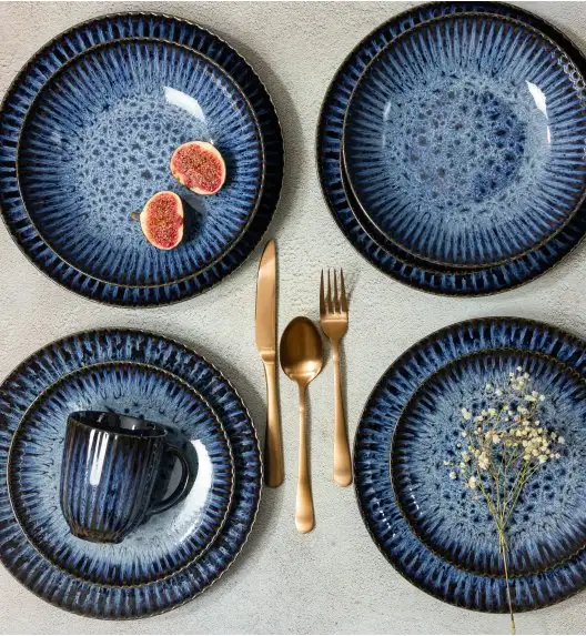 LUBIANA STONEWARE CERAMIKA / COSMOS / Serwis obiadowy 48 elementów dla 12 osób / odcień niebieskiego