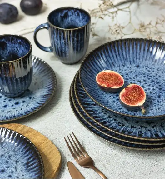 LUBIANA STONEWARE CERAMIKA / COSMOS / Serwis obiadowy 48 elementów dla 12 osób / odcień niebieskiego