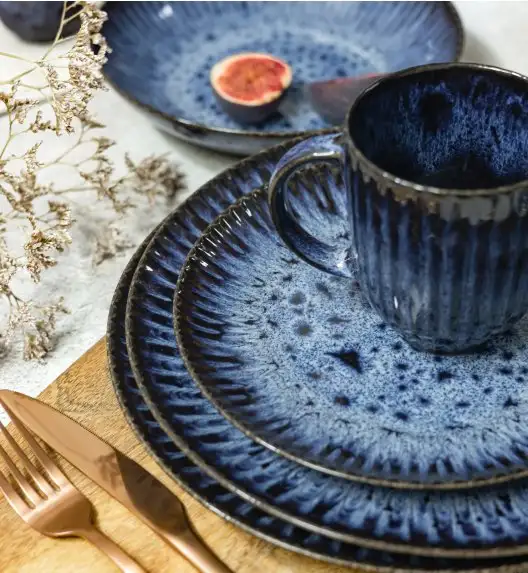 LUBIANA STONEWARE CERAMIKA / COSMOS / Serwis obiadowy 48 elementów dla 12 osób / odcień niebieskiego