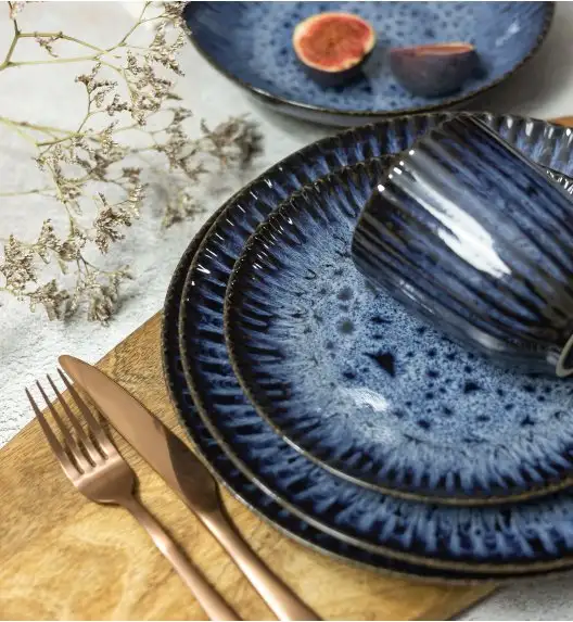 LUBIANA STONEWARE CERAMIKA / COSMOS / Serwis obiadowy 48 elementów dla 12 osób / odcień niebieskiego