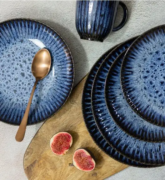 LUBIANA STONEWARE CERAMIKA / COSMOS / Serwis obiadowy 48 elementów dla 12 osób / odcień niebieskiego