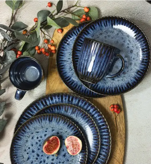 LUBIANA STONEWARE CERAMIKA / COSMOS / Serwis obiadowy 48 elementów dla 12 osób / odcień niebieskiego