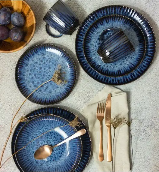 LUBIANA STONEWARE CERAMIKA / COSMOS / Serwis obiadowy 48 elementów dla 12 osób / odcień niebieskiego