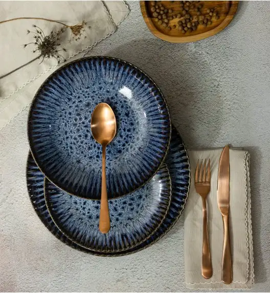 LUBIANA STONEWARE CERAMIKA / COSMOS / Serwis obiadowy 48 elementów dla 12 osób / odcień niebieskiego