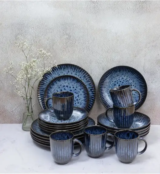 LUBIANA STONEWARE CERAMIKA / COSMOS / Serwis obiadowy 48 elementów dla 12 osób / odcień niebieskiego