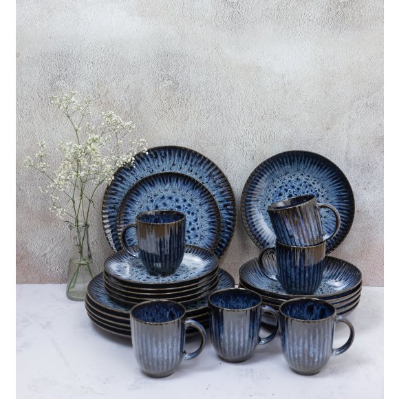 LUBIANA STONEWARE CERAMIKA / COSMOS / Serwis obiadowy 48 elementów dla 12 osób / odcień niebieskiego
