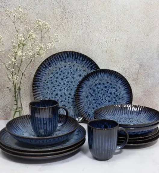 LUBIANA STONEWARE CERAMIKA / COSMOS / Serwis obiadowy 48 elementów dla 12 osób / odcień niebieskiego