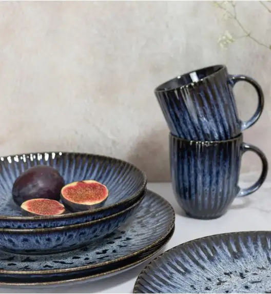 LUBIANA STONEWARE CERAMIKA / COSMOS / Serwis obiadowy 48 elementów dla 12 osób / odcień niebieskiego