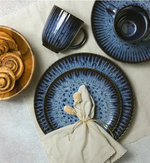 LUBIANA STONEWARE CERAMIKA / COSMOS / Serwis obiadowy 48 elementów dla 12 osób / odcień niebieskiego