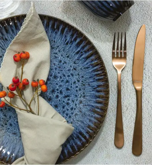 LUBIANA STONEWARE CERAMIKA / COSMOS / Serwis obiadowy 48 elementów dla 12 osób / odcień niebieskiego