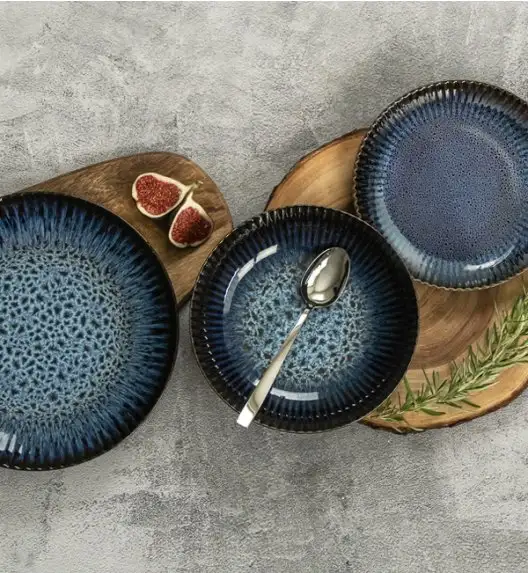 LUBIANA STONEWARE CERAMIKA / COSMOS / Serwis obiadowy 48 elementów dla 12 osób / odcień niebieskiego