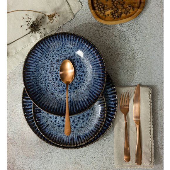 LUBIANA STONEWARE CERAMIKA / COSMOS / 18x Talerz głęboki 22 cm / odcień niebieskiego