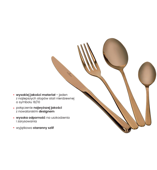 ZWIEGER VESPER COPPERY Sztućce komplet 72 elementy dla 18 osób / miedziane