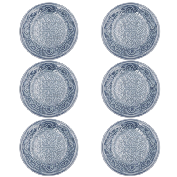 LUBIANA ORIENTAL | K9 SZARO - NIEBIESKI | 6x Talerz deserowy 21 cm | porcelana luz 