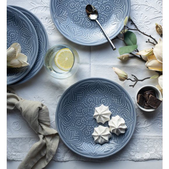 LUBIANA ORIENTAL | K9 SZARO - NIEBIESKI | 6x Talerz deserowy 21 cm | porcelana luz 