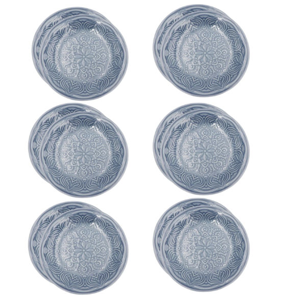 LUBIANA ORIENTAL | K9 SZARO - NIEBIESKI | 12x Talerz deserowy 21 cm | porcelana luz 