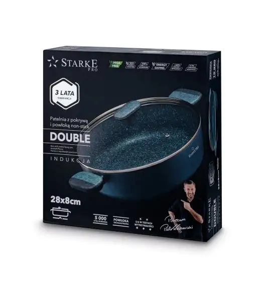 STARKE PRO DOUBLE Patelnia 28 cm z pokrywką / dwa uchwyty / non-stick / indukcja